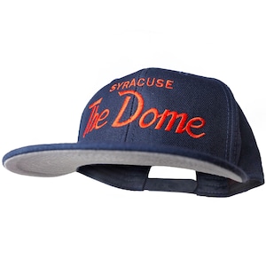 Syracuse 90s Hat | The Dome Embroidered Navy Snapback Cap with Orange Script Lettering