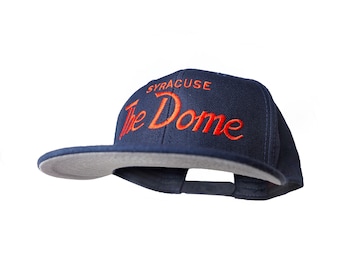 Syracuse 90s Hat | The Dome Embroidered Navy Snapback Cap with Orange Script Lettering