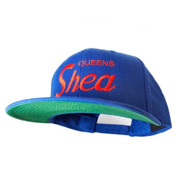 New York 90s Baseball Hat | Shea Stadium Vintage Snapback Cap in Royal with Orange Embroidered Script Lettering