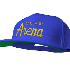 Oakland 90s Basketball Hat | Oakland Arena Vintage-Style Embroidered Blue Snapback Cap with Yellow Script Lettering