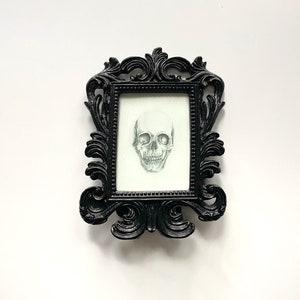 Print of Original Skull Drawing, Skull Photo, Black Baroque Frame, Picture Frame, Gothic Frame, Gift, Decor, Gothic Decor, Victorian Decor