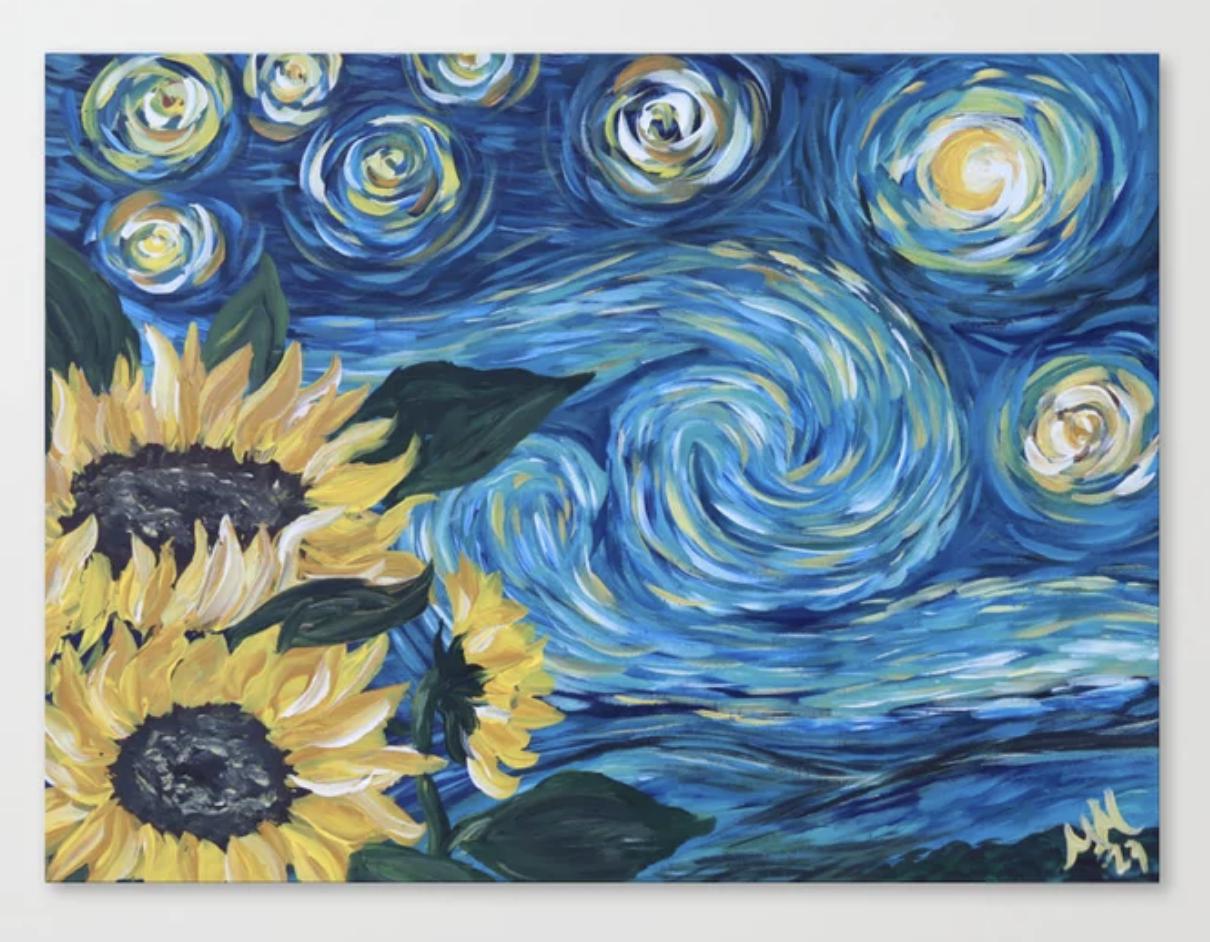JooMeryer Women's Van Gogh Sunflower Starry Night Maxi Dress | One Shoulder Ruffled Long Dress | Art Print Dress S-7X