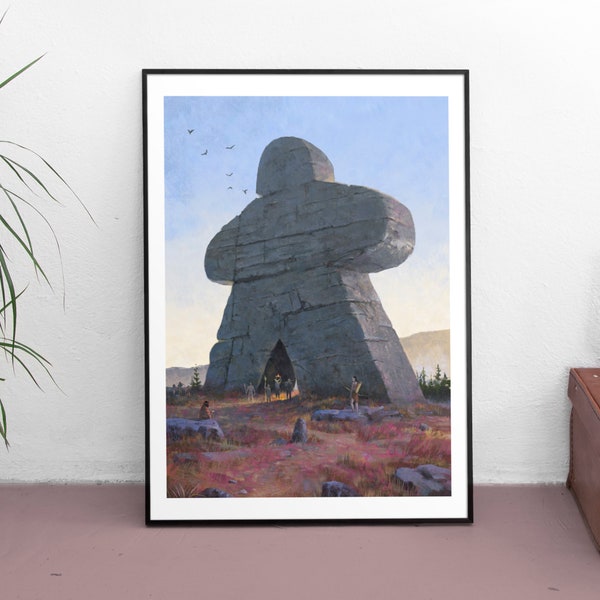 Meeple stone monolith poster, stone age meeple illustration, DIGITAL printable poster