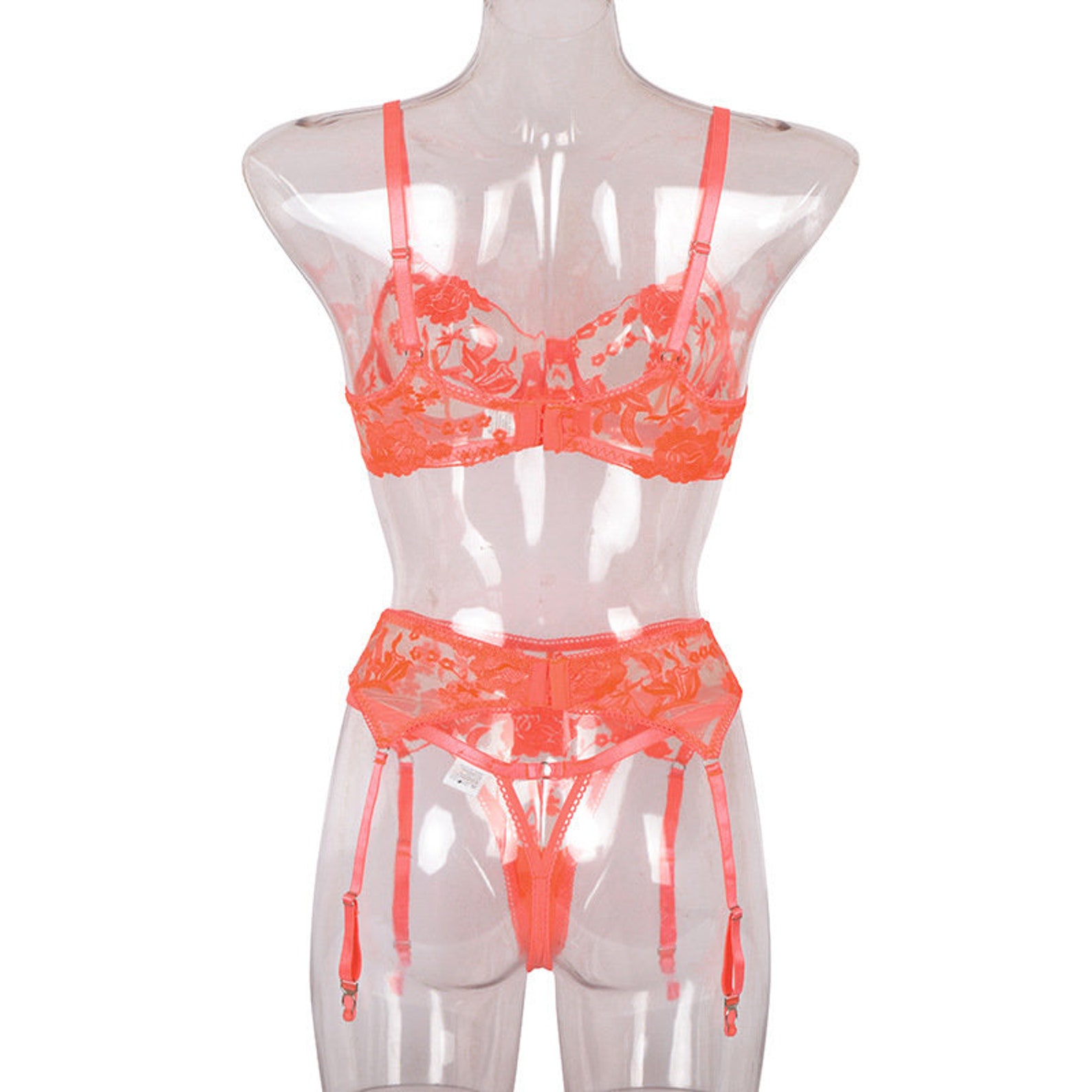 NEW Orange Transparent Lace Lingerie Set Bra and Panty Set Etsy