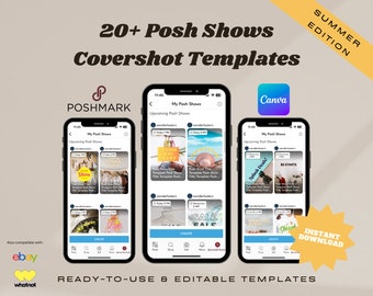 Más de 20 Posh Shows Foto de portada Editable Descarga de Canva digital, Plantilla de imagen de portada, Plantilla Canva, Plantilla Poshmark Live Edición de verano