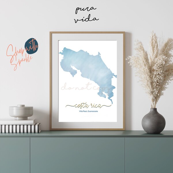 Costa Rica Map | Blue Costa Rica Map | Pura Vida Digital Print | Guanacaste Art | Black Artist | Tamarindo Costa Rica