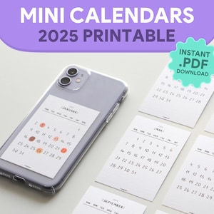 Mini Calendários | 2025 A4 para Imprimir | Agenda Mensal | Calendário Minimalista | Segunda e Domingo | Download Instantâneo em PDF