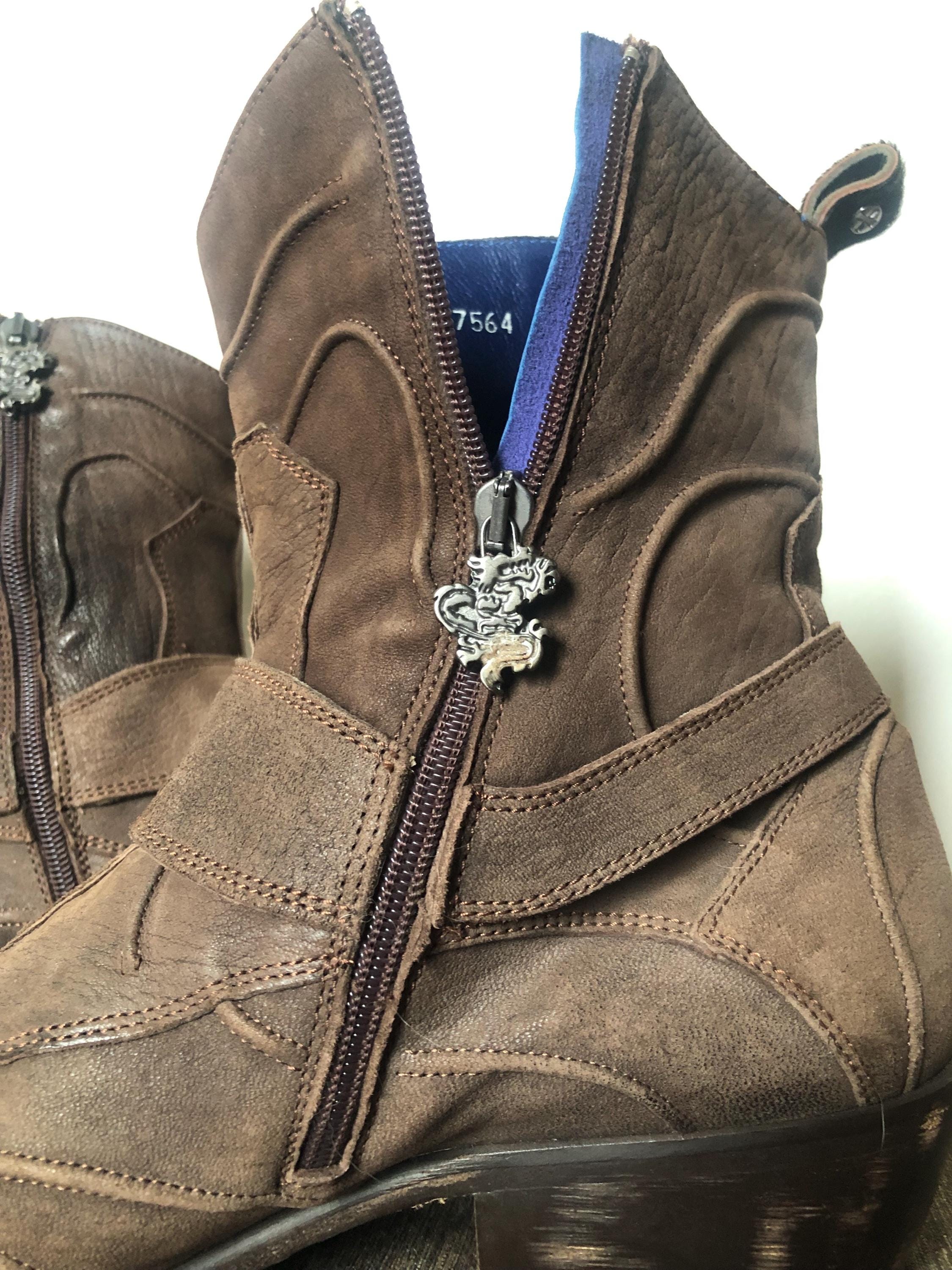 Mark Nason Rock Lives Dragon Zip Brown Italian Leather Boots 