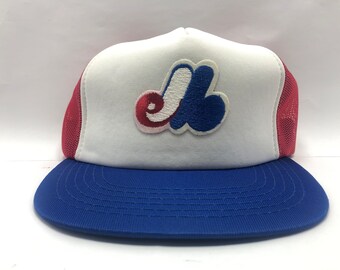VINTAGE Montreal Expos Hat Cap Snap Back Blue Red Pinwheel MLB Baseball  Mens 90s Free Shiping