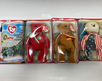 2000 TY Beanie Babies McDonalds Teenie Beanie Babies Spangle Germania Osito International Bears II Set of 3 Fast Free Shipping