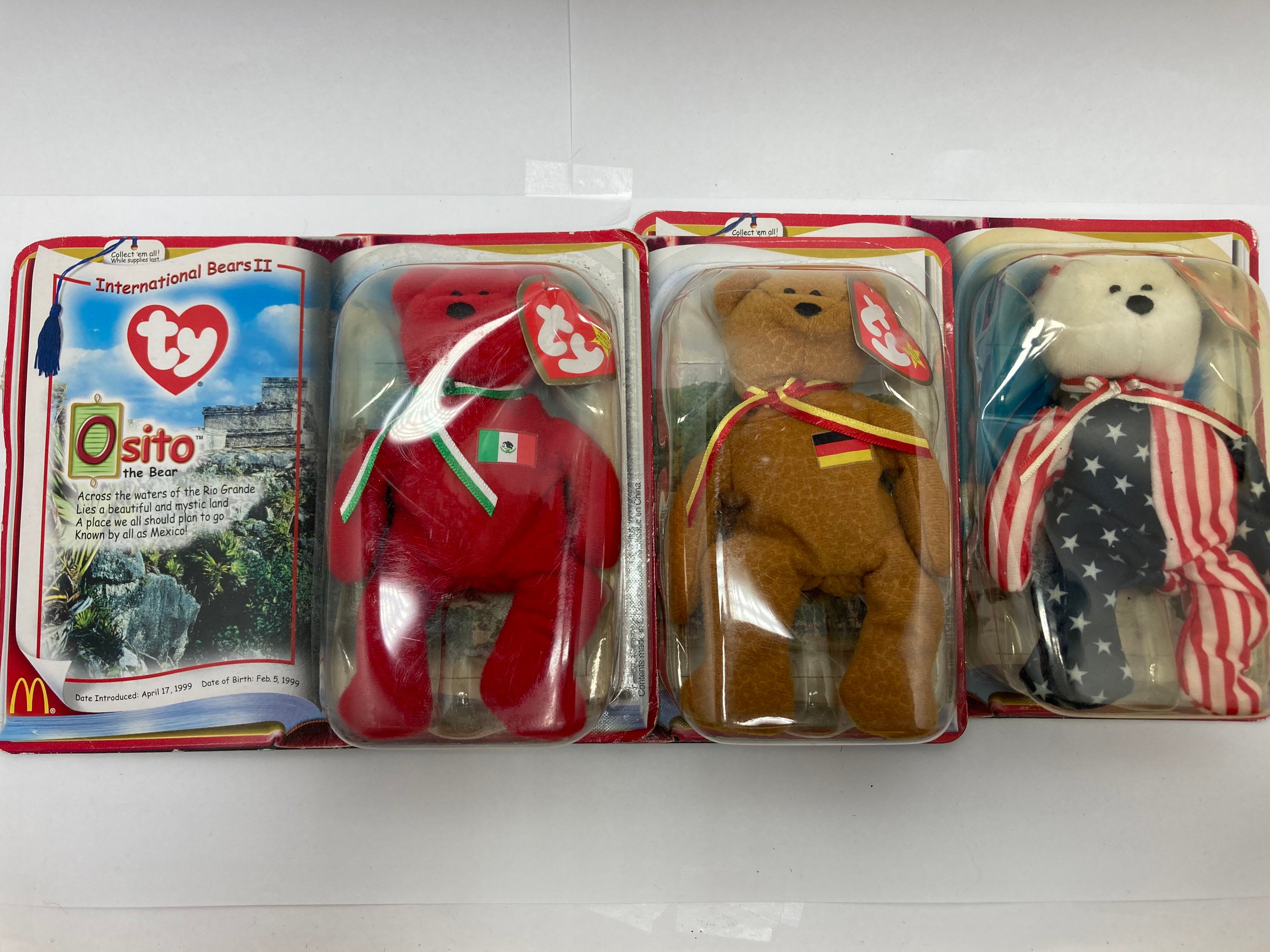 2000 TY Beanie Babies McDonalds Teenie Beanie Babies Spangle Germania Osito  International Bears II Set of Fast Free Shipping