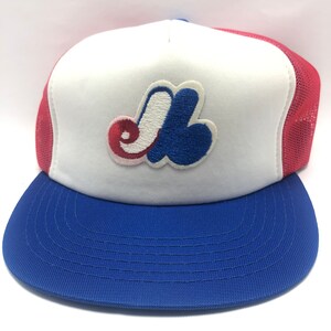 VINTAGE Montreal Expos Hat Cap Snap Back Blue Red Pinwheel MLB Baseball Mens 90s Free Shiping