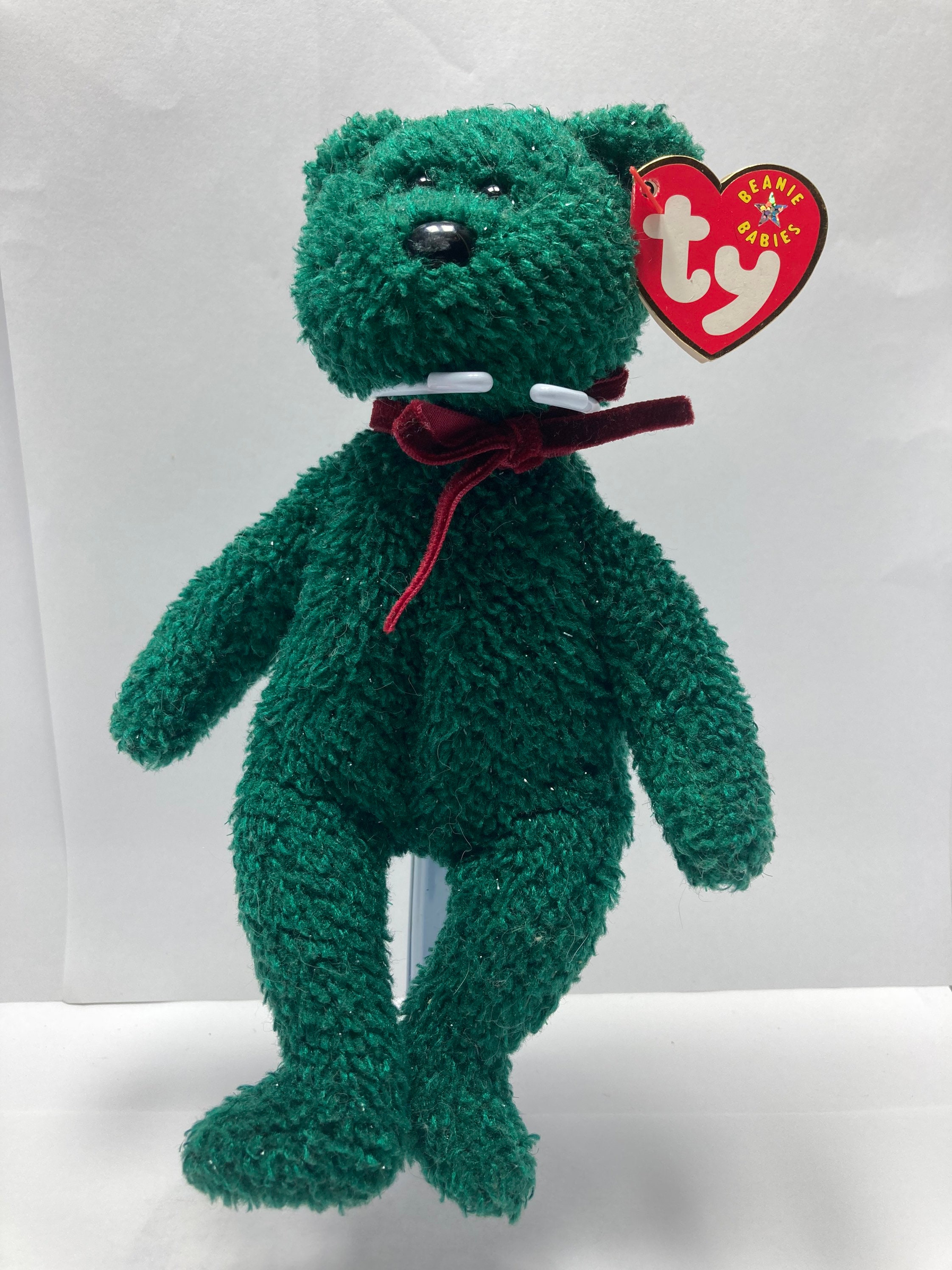 Retired TY Beanie Baby 2000 2001 Holiday Teddy Green Bear RARE Tag