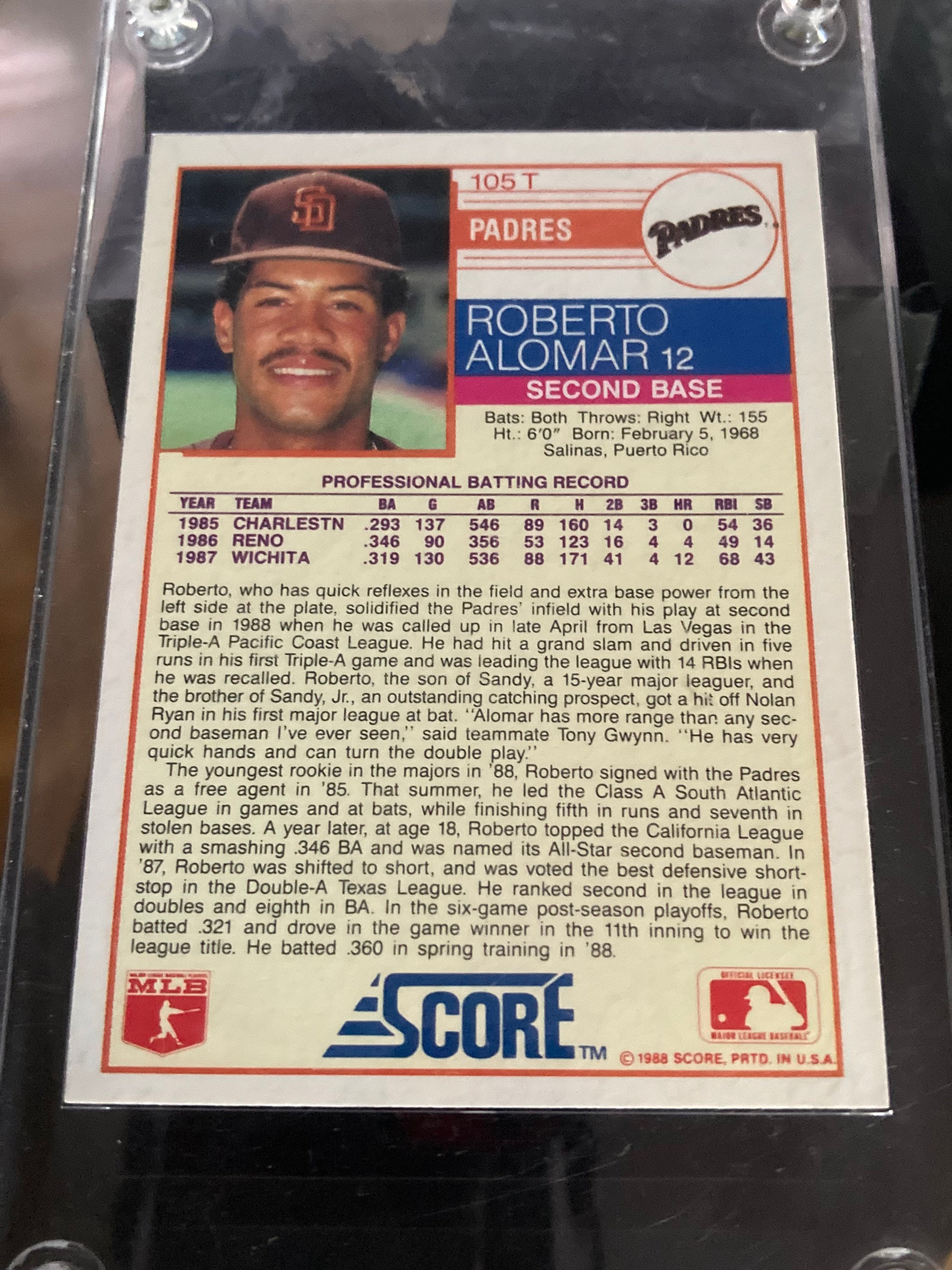 1988 Score Traded 105T Roberto Alomar San Diego Padres Rookie Card 