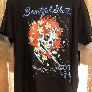 ED HARDY vintage t shirt Beautiful Ghost  graphic Ed Hardy short sleeve T-shirt Black with ghost print Bling Size XXLarge Free Shipping
