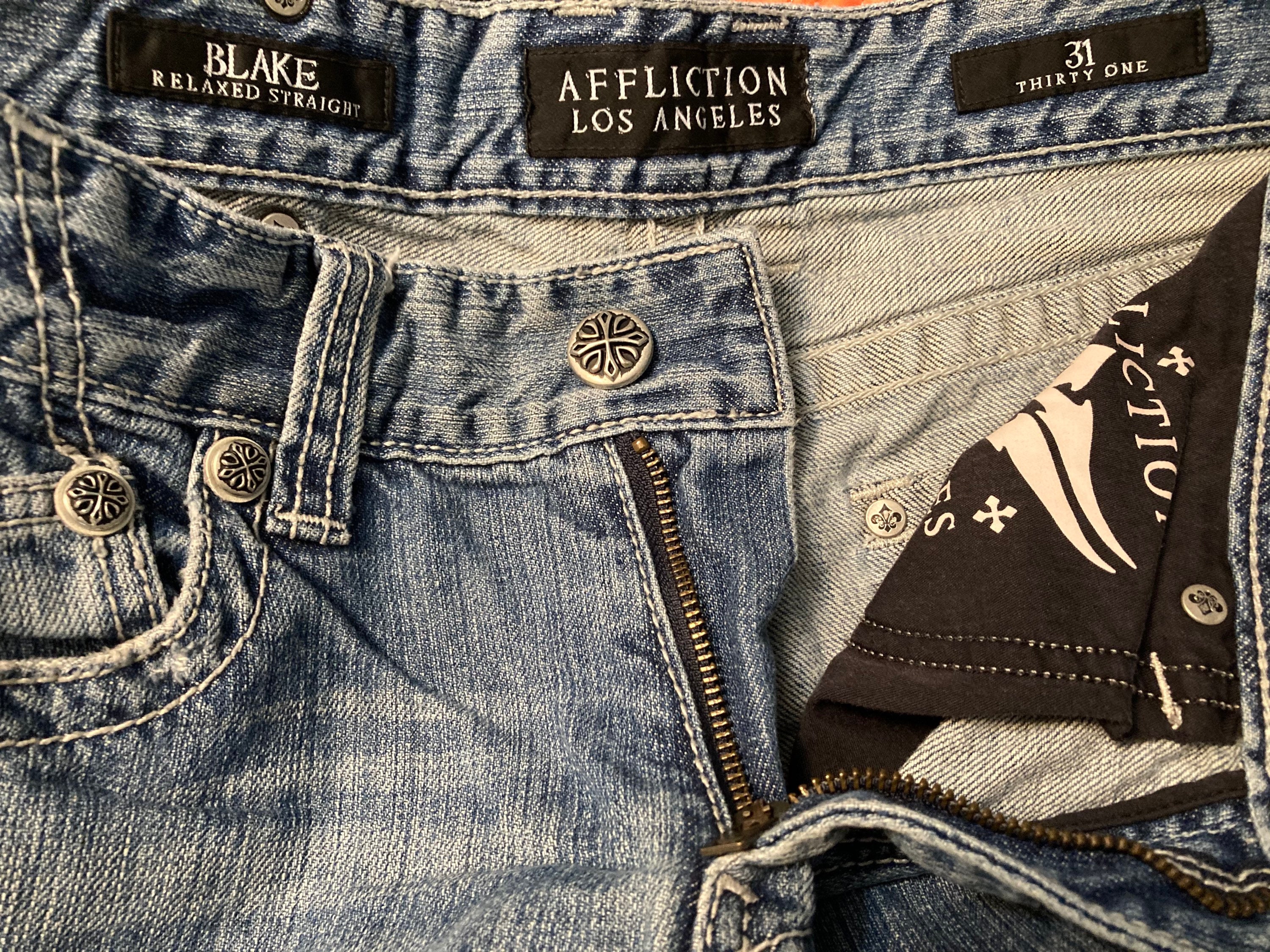 AFFLICTION Live Fast - Rare White Leather Cross Pocket - Mens
