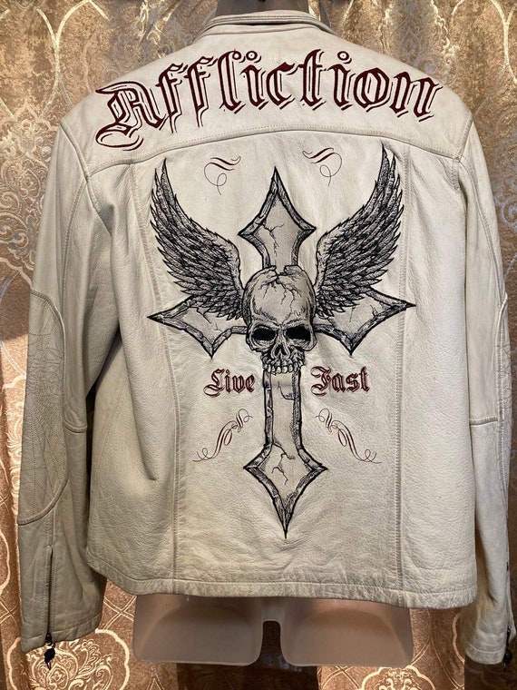 affliction white leather jacket