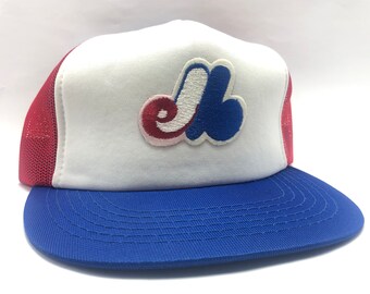 VINTAGE Montreal Expos Hat Cap Snap Back Blue Red Pinwheel MLB Baseball  Mens 90s Free Shiping