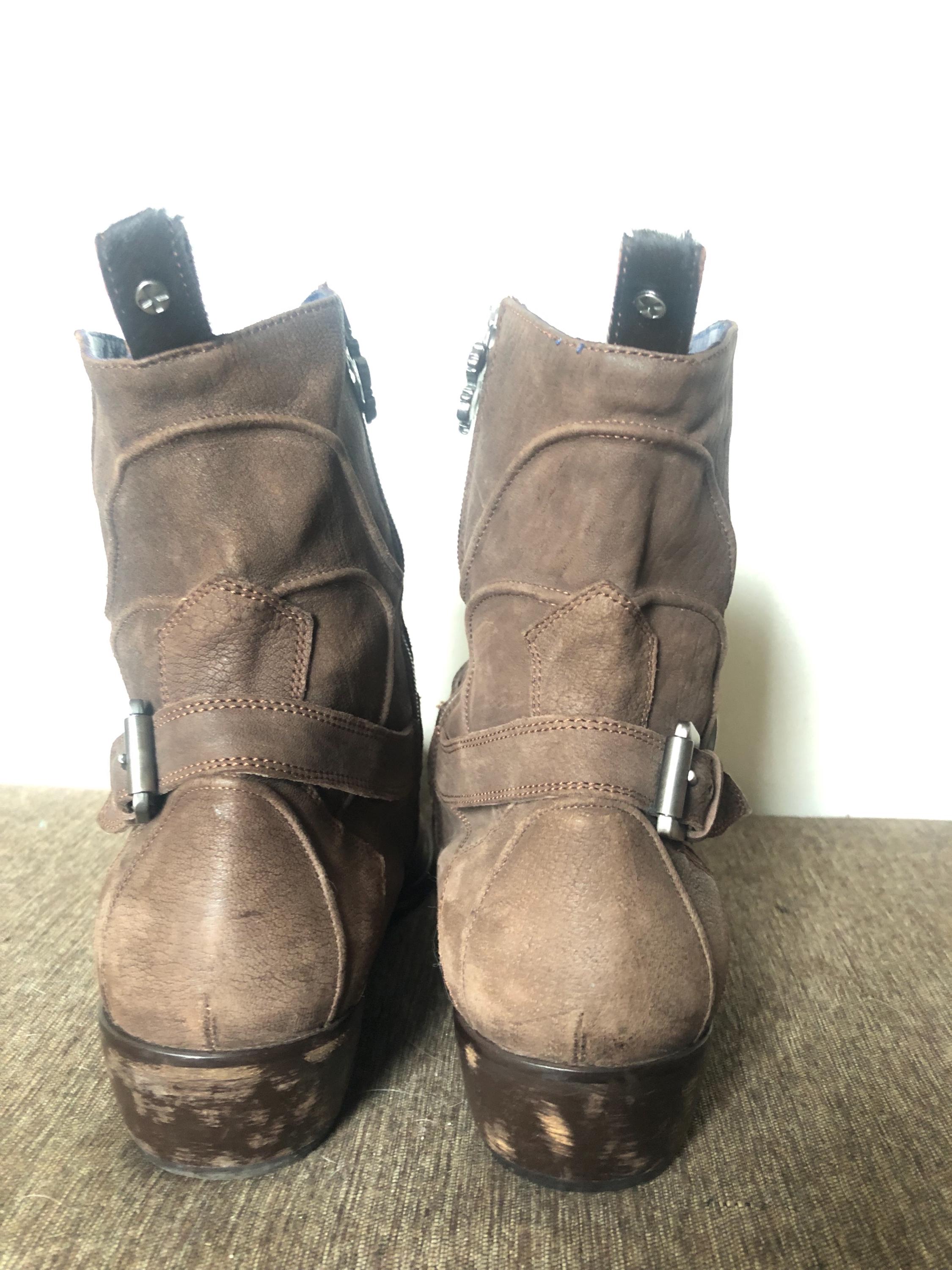 Mark Nason Rock Lives Dragon Zip Brown Italian Leather Boots 