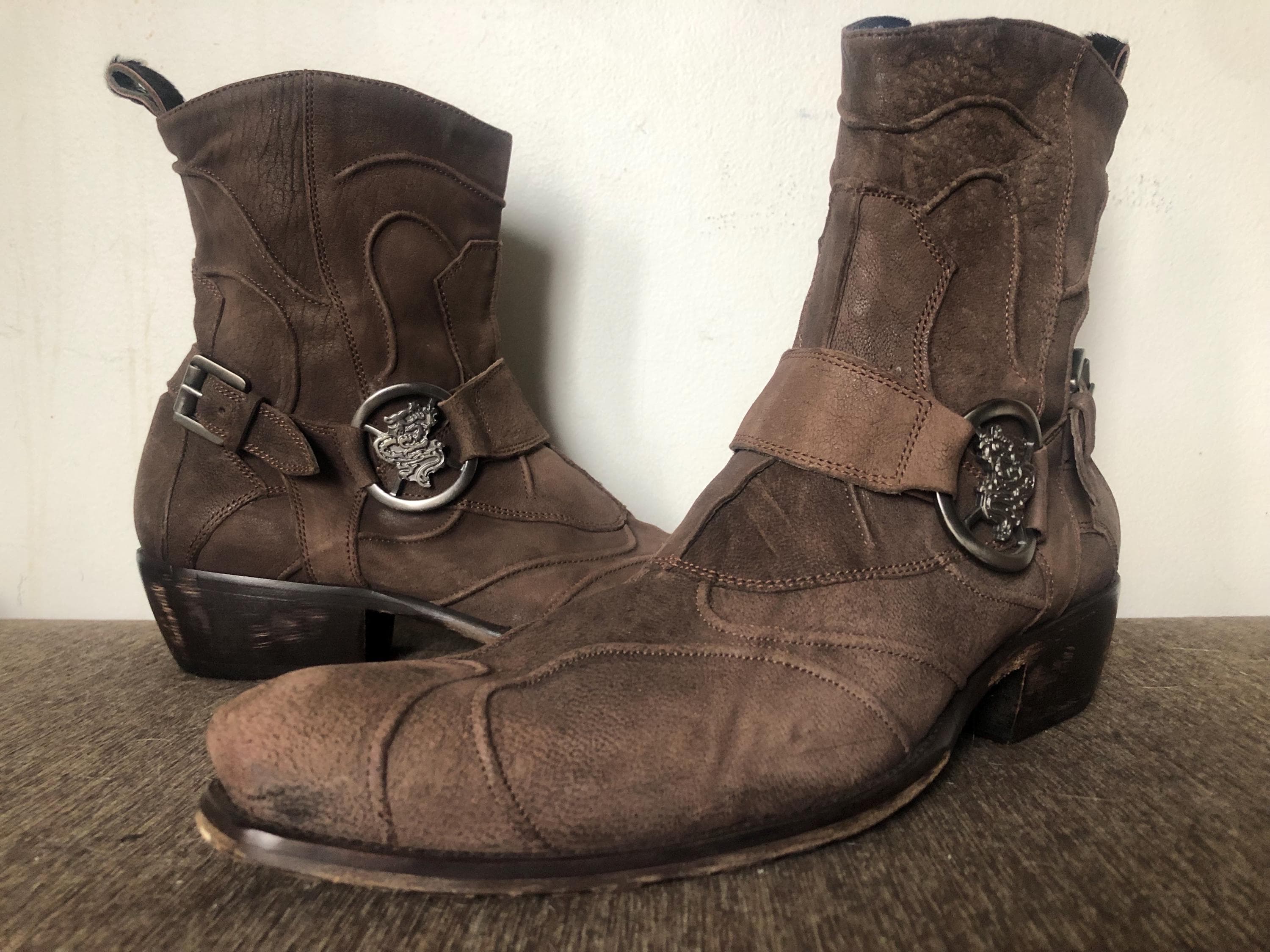 Mark Nason Rock Lives Dragon Zip Brown Italian Leather Boots 