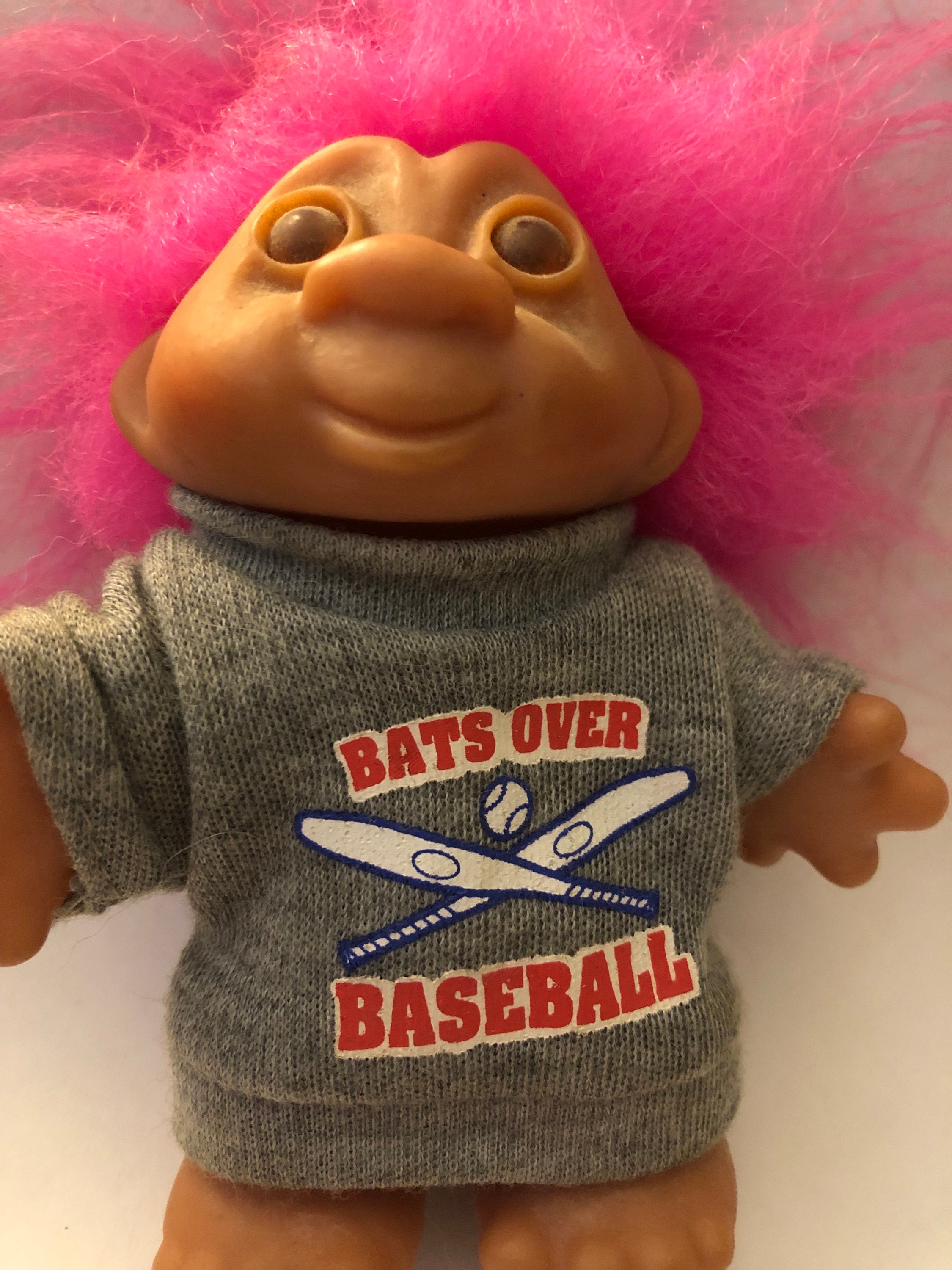 DAM Norfin Troll Vintage Troll Doll 5” 1986 BASEBALL Sweater Pink