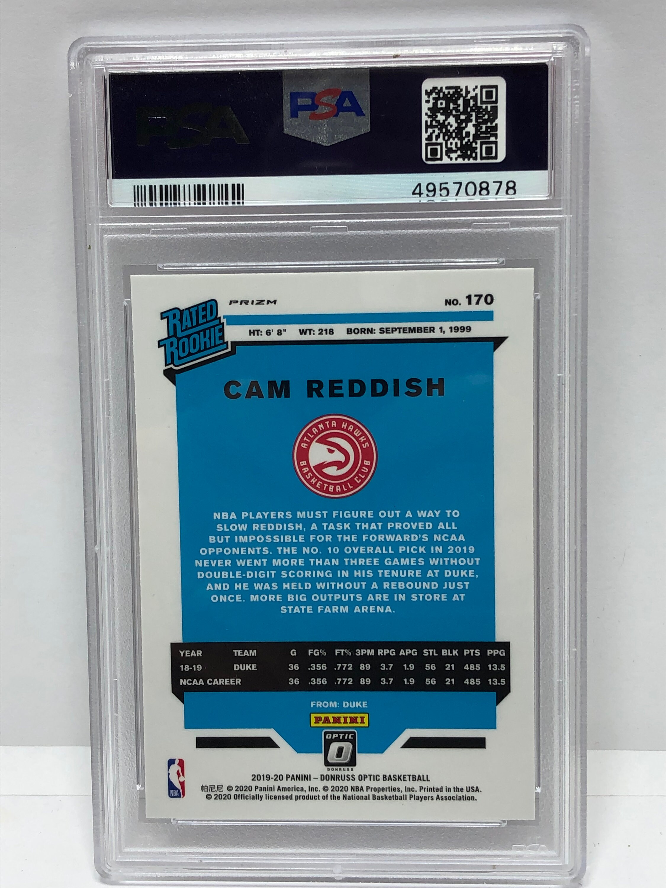 Graded 10 Optic Cam Reddish HOLO SILVER Rated Rookie #170 Atlanta