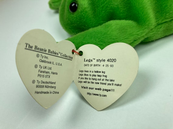 1993 TY Beanie Baby Legs the Frog 4th Gen Tag Errors DOUBLE Tush