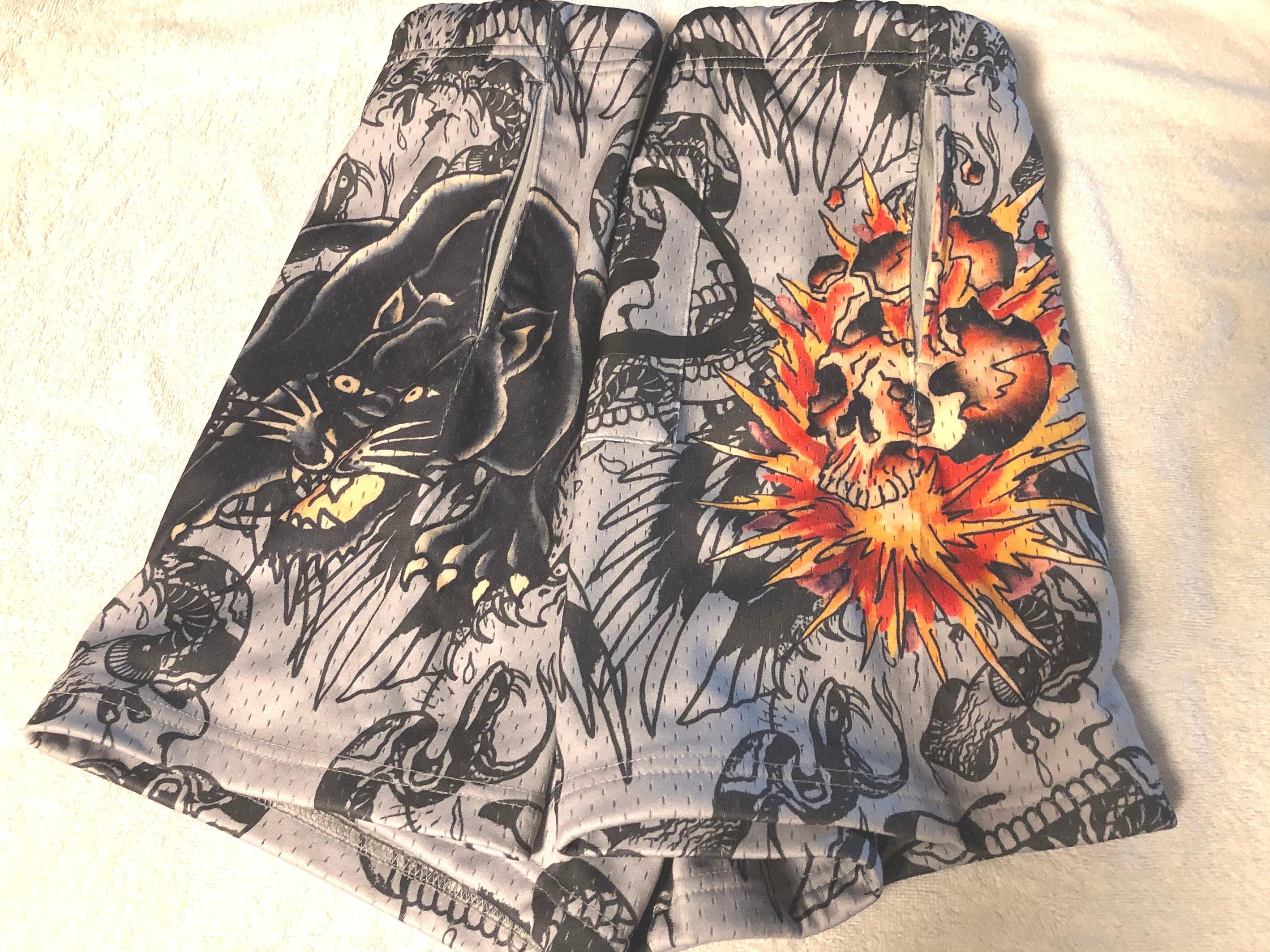 Ed Hardy Panther Ghost Print Gray Shorts With Pockets Thick HD