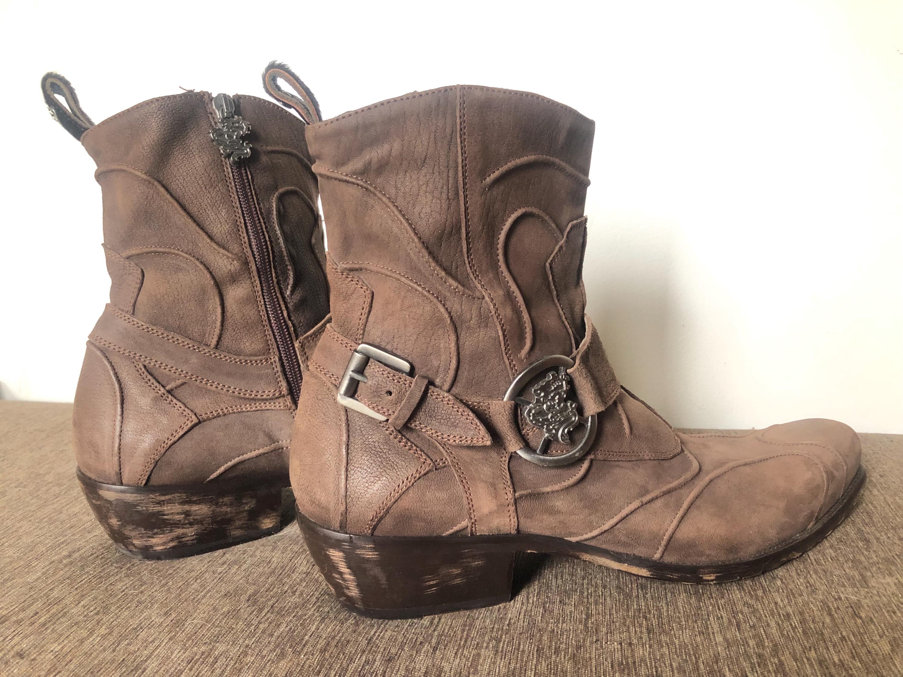 Mark Nason Rock Lives Dragon Zip Brown Italian Leather Boots 