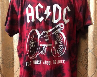 T-shirt AC/DC "For Those About To Rock" - Taille L, Noir, Graphique, Occasion Très Bon état