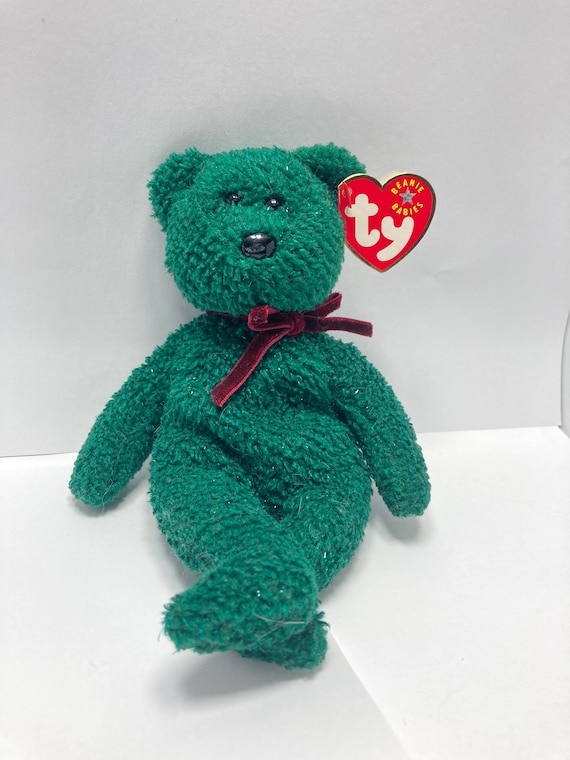 ビンテージ、テディーベアー HOLIDAY IN NEW YORK 2000 Retired TY Beanie Baby 2000 2001 Holiday Teddy Green Bear RARE Tag