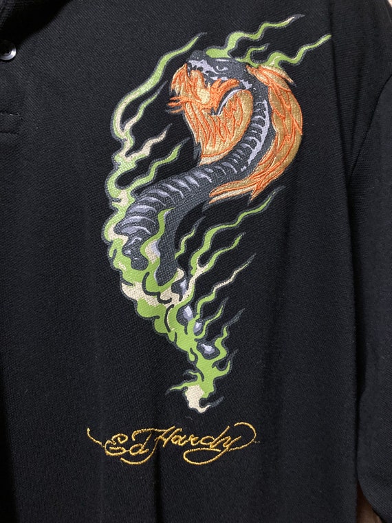 Ed Hardy by Christian Audigier Black Polo Shirt With Vivid