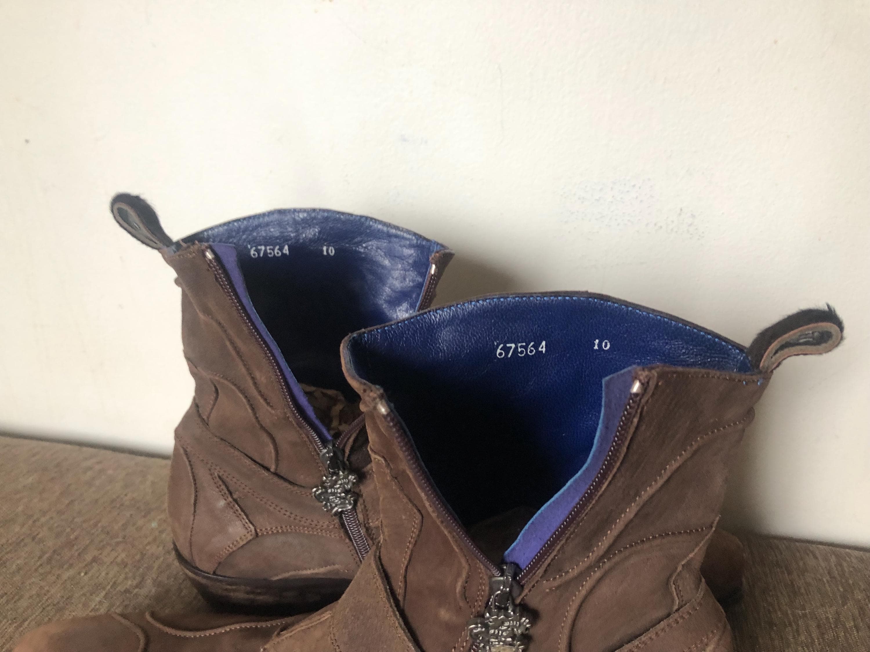 Mark Nason Rock Lives Dragon Zip Brown Italian Leather Boots 
