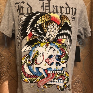 ED HARDY vintage t shirt Eagle  and Skull graphic  Ed Hardy short sleeve T-shirt  Rhinestone  Bling  New w Tags Size Large Free Shipping
