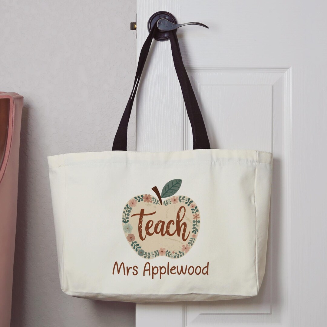Personalized Teacher Tote Bag With Apple Floral Design or Matching ...