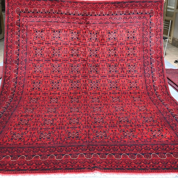 Large Bokhara Rug: 100% Wool Afghan Turkmen Rug (11.0 x 8.5 Ft)
