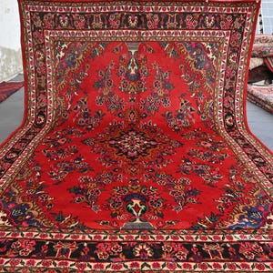 Antique Hand Knotted Rug, 9.8 x 6.9 ft, Large Afghan Handmade, Area Rug, Large Afghan Rug, Vintage Oriental Turkish Medallion Hariz Carpet,