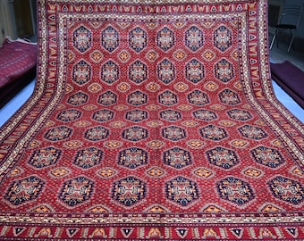 Tappeto afghano-turkmene fatto a mano: design Bukhara, tappeto orientale per soggiorno (4 x 3 metri)