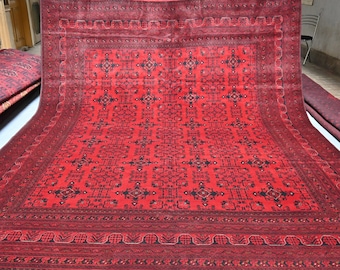 Hand-knotted Afghan Wool Rug: Large Oriental Turkmen Bukhara Rug (13.0 x 9.7 Ft)