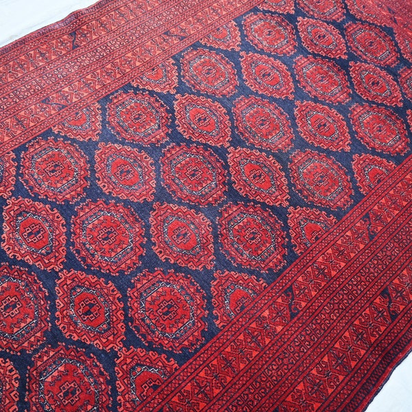 7x4 Authentic Bukhara Rug, Turkmen Tribal Vintage Area Rug, Handmade Sarouk Wool Rug, Red Fine Oriental Rug, Bedroom Carpet, Living Room Rug