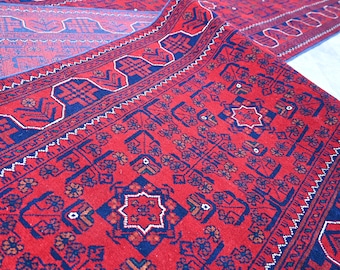 Handgemaakt wollen Afghaans loper: vintage tribale bukhara-stijl