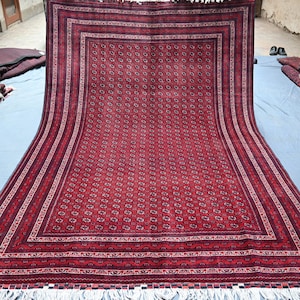 10.0 x 6.4 Ft, Afghan Fine Vintage Rug, Turkmen Handmade Ersari design Oriental Antique Red Rug, Soft Pile Wool Area Rug, Dining Table Rug