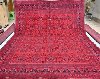 Handmade Turkmen Wool Rug: Large Bukhara Rug, Veg Dye (13.2 x 9.10 Ft)