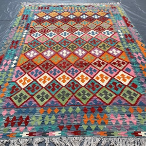 Natural Area Rug 7x10 Afghan Flatweave Kilim Rug, Fine quality Wool Area Rug, Oriental Turkmen Rug, Bedroom Rug, Office Rug, Handmade Carpet