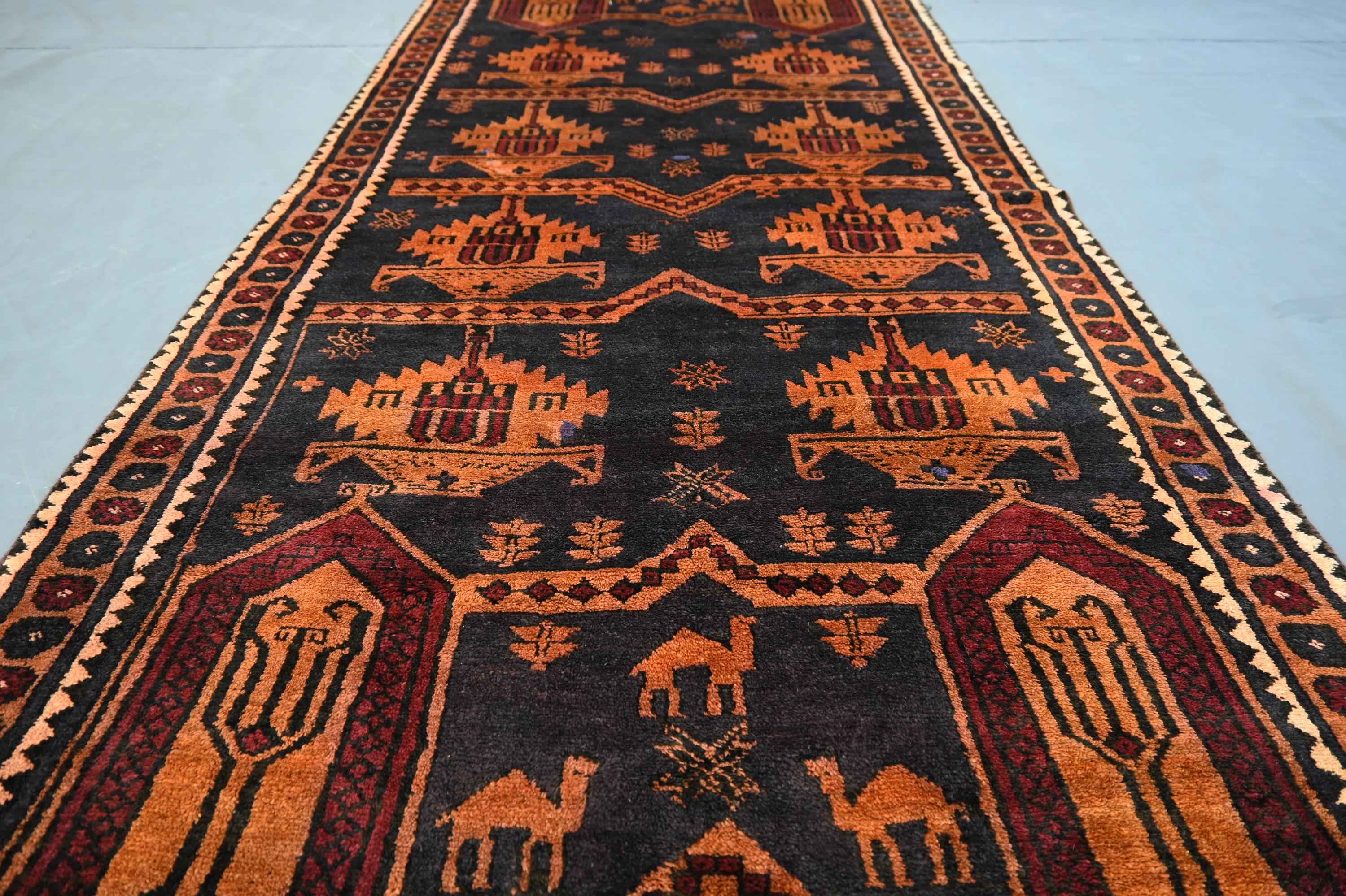 ヴィンテージ バルーチラグ 7.1 x 3.3 フィート アフガニスタン