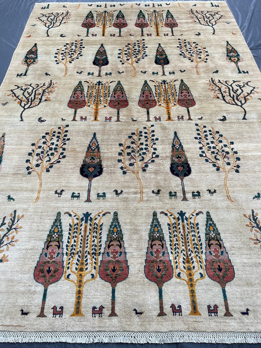 Hand-Knotted Afghani Tree of Life Wool Rug – 6’6″  x  9’6″