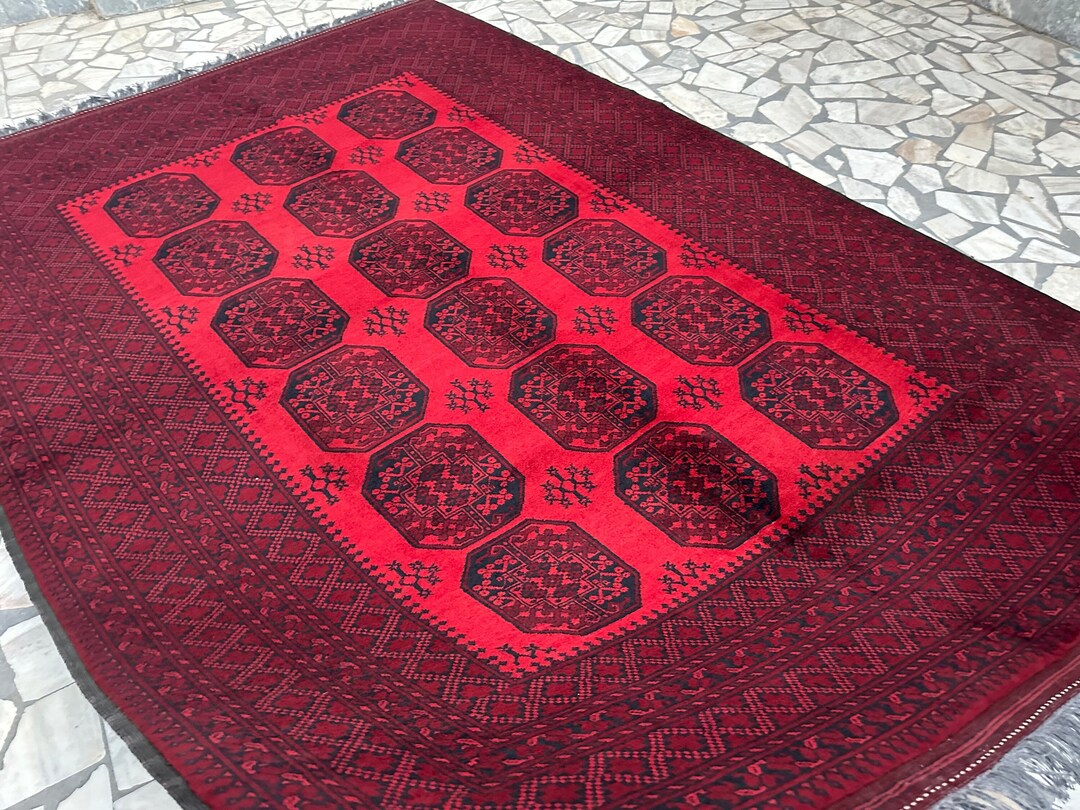 10.0 X 6.9 Ft, Vintage Ersari Rug Red Afghan Hand Knotted Veg Dyes Wool ...