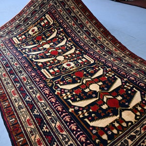5.0 x 3.2 Ft, Vintage Rug, Afghan Handmade Area Rug, Turkmen Hand Knotted Veg Dyes Wool Rug, Bedroom Carpet 3x2, Rugs For Living Room