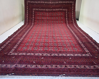 Large Vintage Turkmen Waziri Rug, Hand Knotted Wool, 16.0 x 9.0 ft