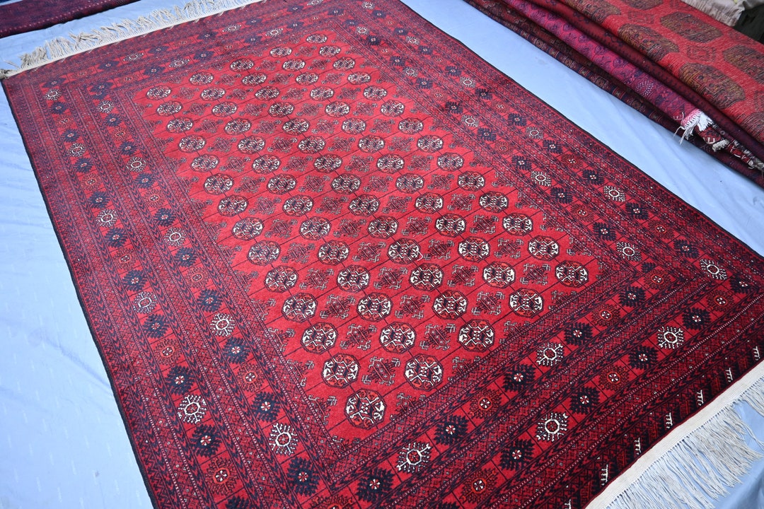 9.7 X 6.7 Ft, Afghan Hand Knotted Wool Area Rug, Antique Bokhara Rug ...